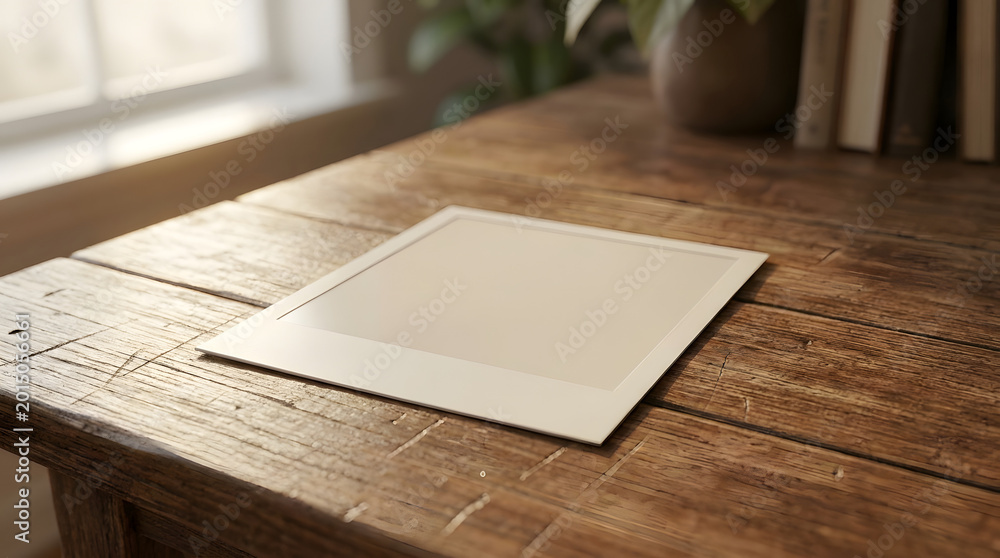 Fototapeta premium Empty Vintage Photo Frame Mockup on Rustic Wood Table