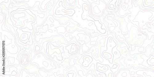 Abstract topographic map contour line pattern with Soft Minimal wavy lines colorful pastel gradient strokes on white background.