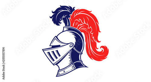 Photos Knight Helmet with Red and Blue Plume, Medieval Armor, Heraldic Symbol