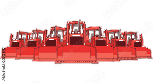 Φωτογραφία Fleet of Red Bulldozers Lined Up - Construction Equipment