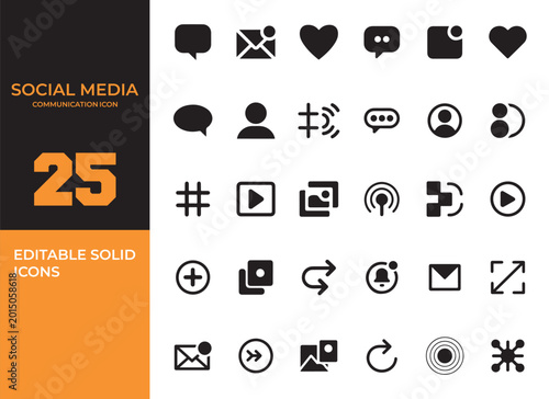 Social media communication solid icons set online interaction collection