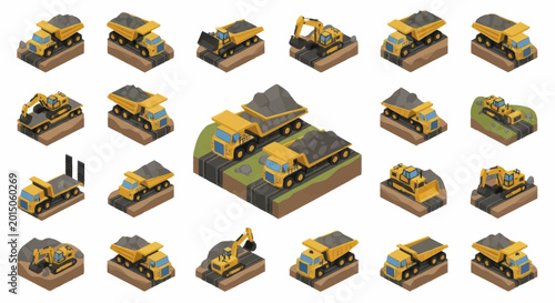 Φωτογραφία Collection of Isometric Construction and Mining Vehicles.