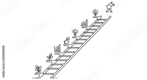 Obraz na płótnie Climbing a ladder of success with growth ideas and achievements