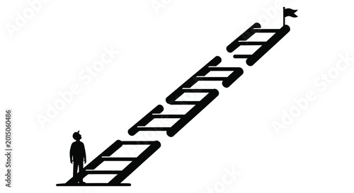 Foto Silhouette of a person standing at the base of letter stairs