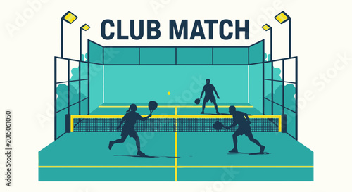 Vibrant Paddle Tennis Tournament Illustration Depicting Players In Action During A Club Match