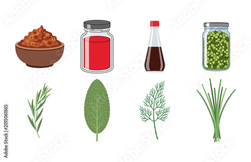 Cuadro en lienzo Assortment of Spices and Herbs in Jars and Bowls A Culinary Collection
