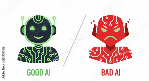 Two contrasting AI representations, one friendly, one angry
