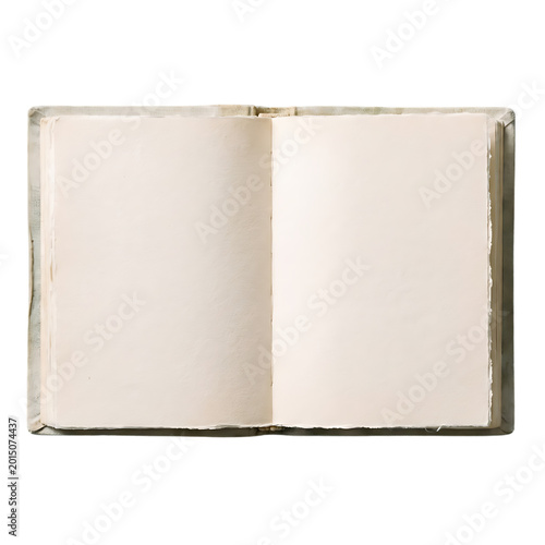 Open blank ancient book with aged empty pages providing space for text or images on a clear transparent background antique paper texture concept.