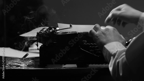 Vintage Typewriter and Rotary Phone in Noir Office Scene