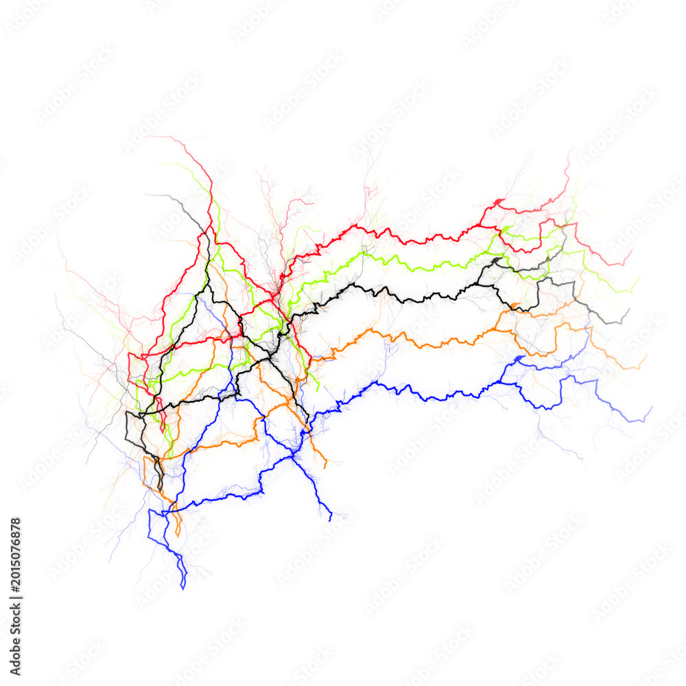 Obraz premium Colorful abstract network of interconnected lines and nodes on transparent background