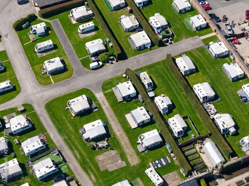 Картината върху платно Aerial view of static caravans and holiday lodges at Rudding Park near Harrogate