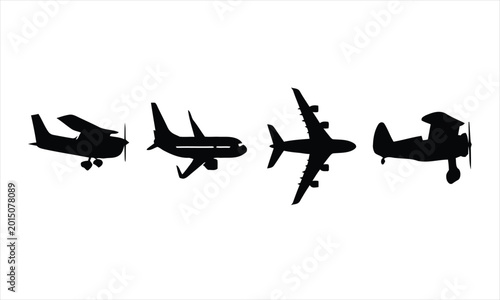 Quadro su tela Four airplane silhouette types on white background