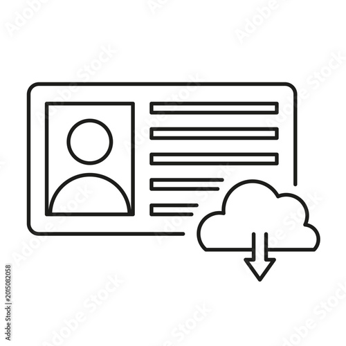 Digital identity card icon with cloud download symbol Vector. Great for mobile verification apps and online security designs.