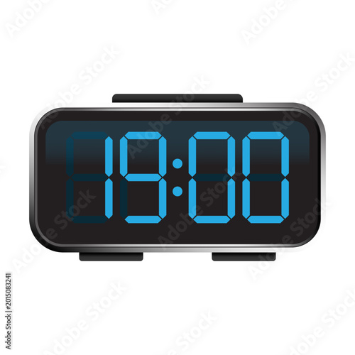 Digital alarm clock with blue led numbers vector. Excellent for schedule management apps and sleep health tracking posters.