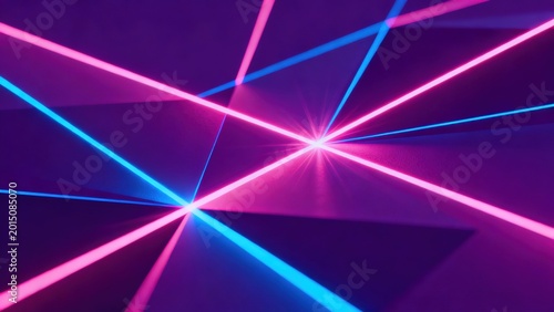 Abstract neon light beams intersecting