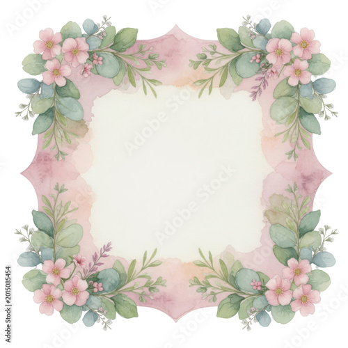 Floral frame design with soft pastel colors on transparent background, PNG cut out.