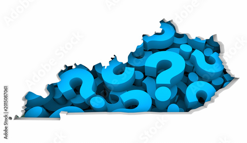 Tableau sur toile Kentucky KY State Map Question Marks Ask FAQs Best Place Location 3d Illustratio