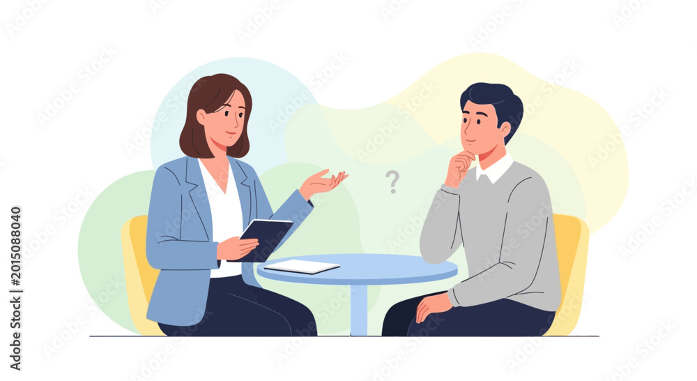Obraz premium Psychologist or therapist consulting with a thoughtful man, discussing problems and solutions.