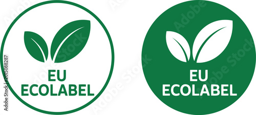 EU Ecolabel vector icons set, green eco certification symbols for sustainable products and packaging