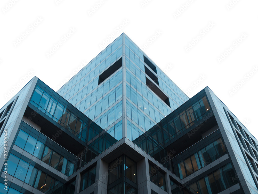 Obraz premium Modern Glass Skyscraper Office Building Architecture Low Angle View Stock Photo