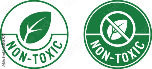 Photos Non-Toxic Label Icons with Green Leaf Symbol for Eco-Friendly and Safe Product P