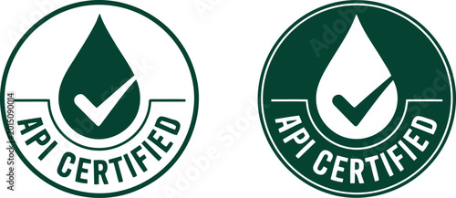 API Certified Badge Vector Icons with Check Mark for Oil Industry and Product Quality Assurance
