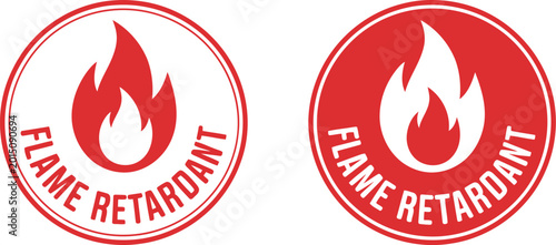 Fotografie Red Flame Retardant Safety Label Icons for Fire Resistant Materials and Industri