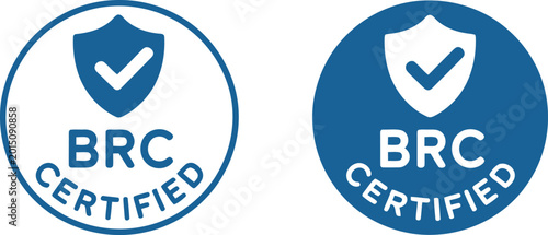 BRC Certified Badge Icons with Shield and Check Mark for Food Safety and Quality Assurance