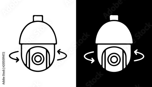 Foto Surveillance camera icon: A security camera graphic, presented in both black and white with a minimalistic design, depicts the ability to observe a location