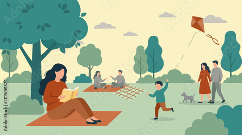 Φωτογραφία People enjoying recreational activities and relaxation in a vibrant park setting