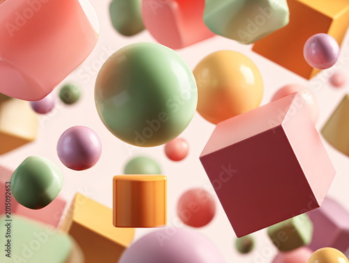 Abstract Pastel 3D Geometric Shapes Floating in Space Minimal Modern Background