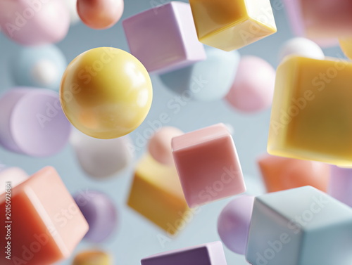 Abstract Pastel 3D Geometric Shapes Floating in Space Minimal Modern Background