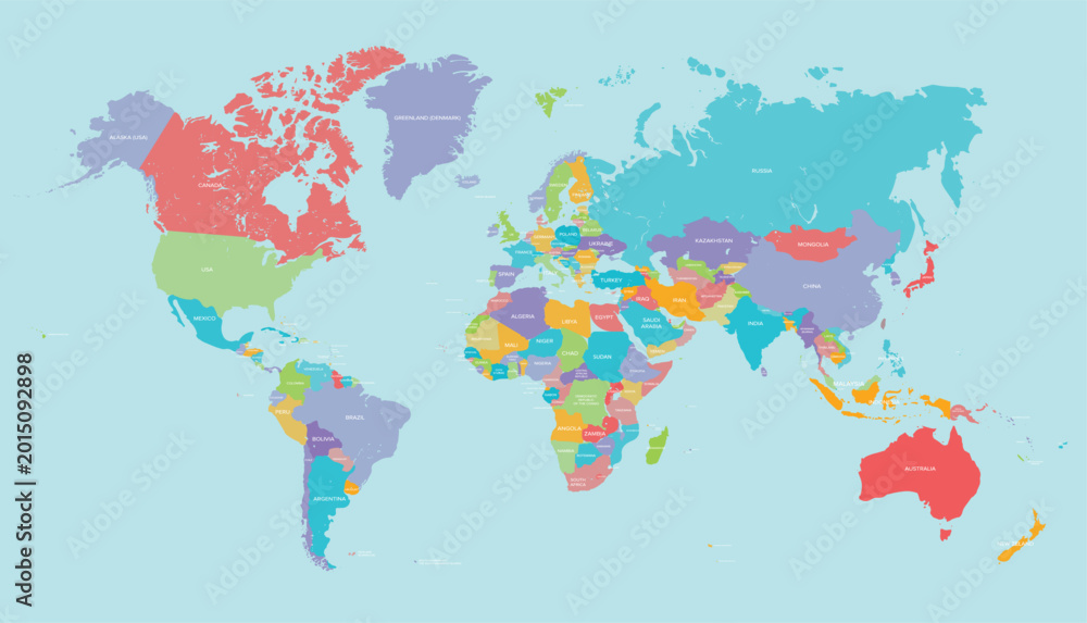 Fototapeta premium premium Colorful World Map, Global Atlas, Vector Illustration, Educational Map, Geography Graphics vector illustration