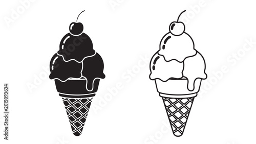 Ice cream cone icons silhouette and outline