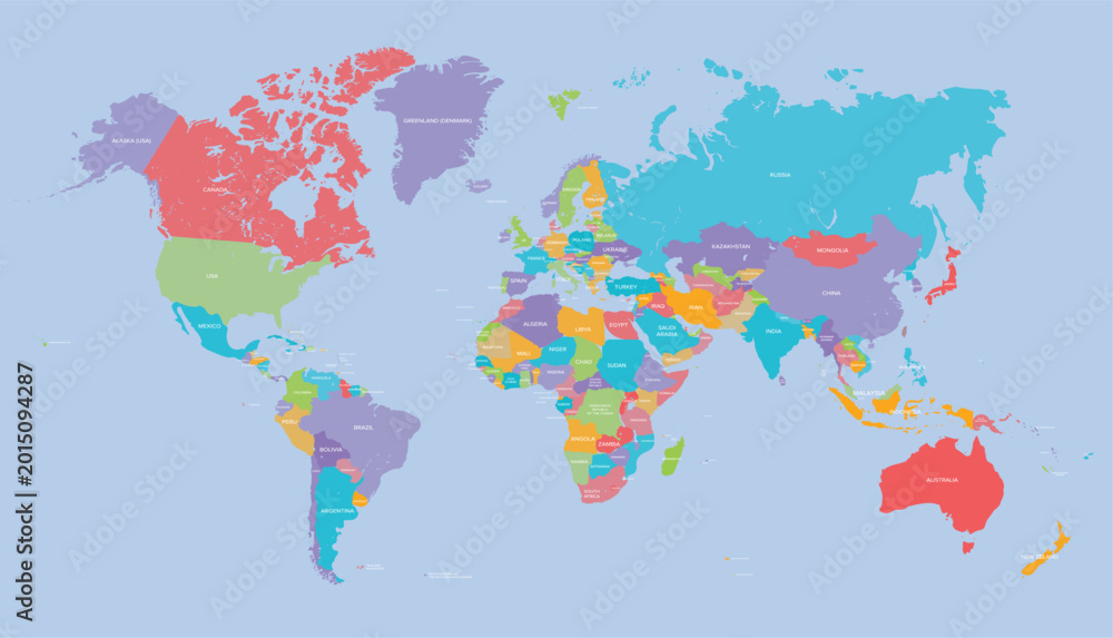 Fototapeta premium premium Colorful World Map, Global Atlas, Multicolored Geography, Vector Illustration vector illustration