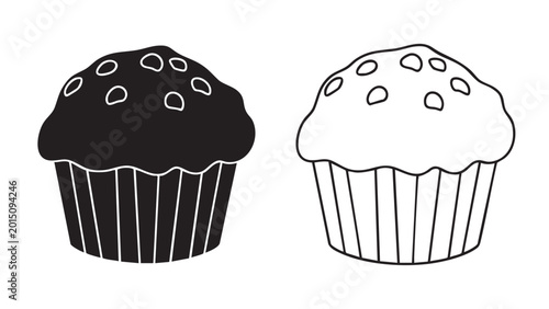 Foto Cupcake silhouette and outline icon set