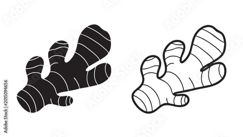Minimal black and white ginger root icon set
