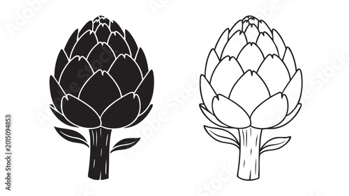 Bild auf Leinwand Black and white artichoke silhouette and outline vector