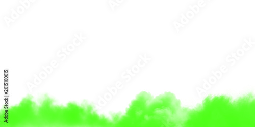 Foto Vibrant green smoke rising from the bottom edge against a clean white background creating a soft airy texture perfect for graphic design projects requiring a fresh and natural artistic element