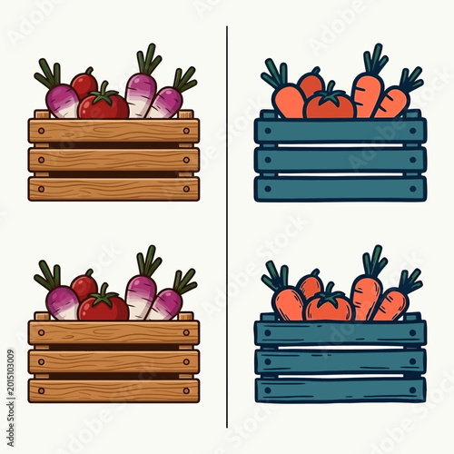 Fresh vegetable crates with carrots and beets on display side by side