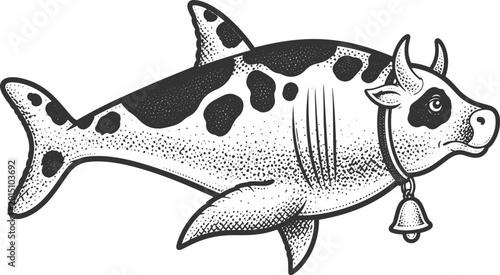 Foto Surreal Cow Shark Hybrid Line Art Vector Illustration