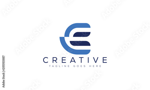 Abstract letter e logo with horizontal lines and text creative, letter
