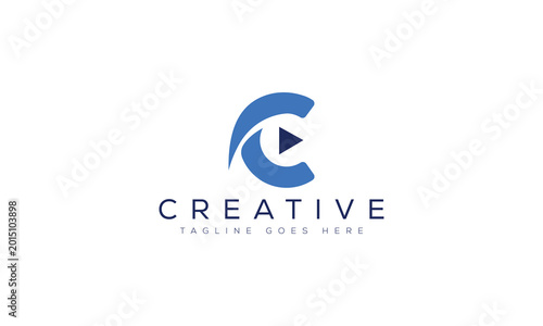 Free Download Abstract blue letter c logo with play button icon for media or tech company - GFXLoad