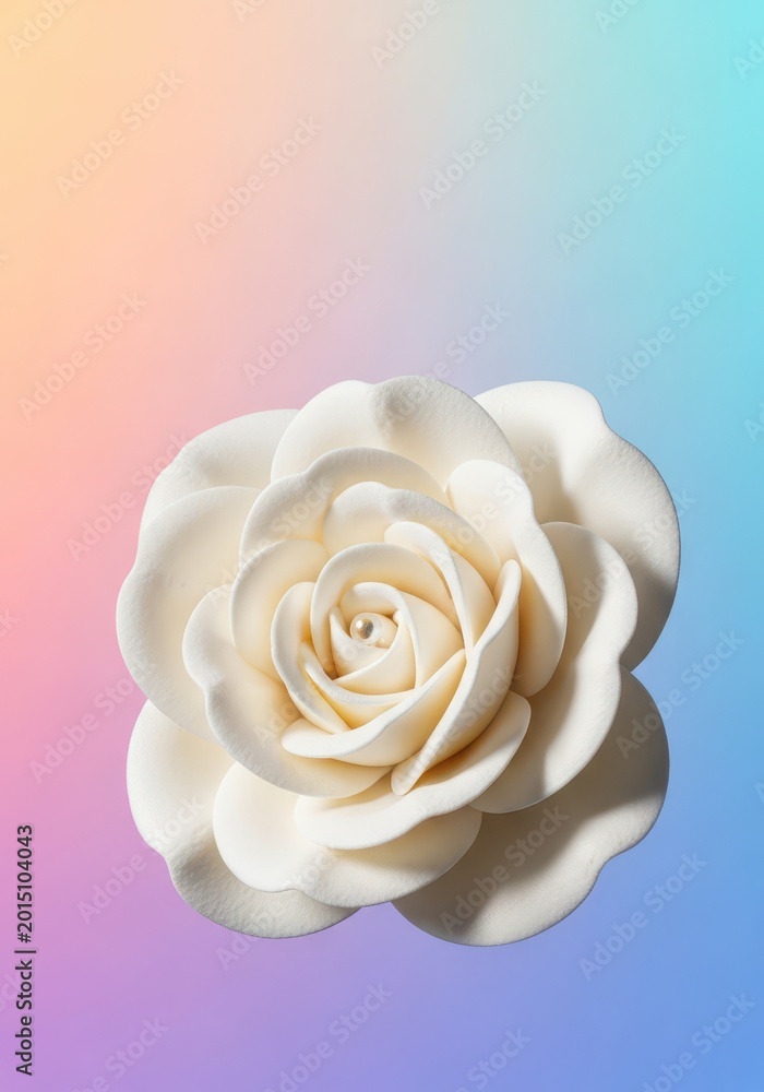 Fototapeta premium Abstract close-up of a surreal white flower sculpted from smooth cream, emphasizing the soft folds and delicate, edible-like texture, milk, frosting, pure