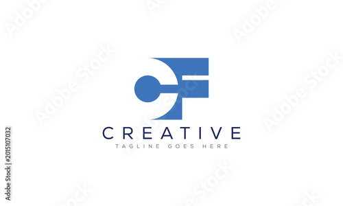 Blue abstract cf letters tech logo design with connected circle element, cf logo