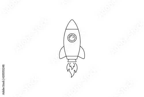 Outline Line Art Rocket Icon Vector Illustration Simple Space Travel Symbol Isolated on White Background