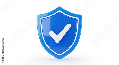 3d render of a blue shield icon with a white checkmark symbol