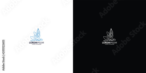 Photos Minimalist line art logo design depicting a serene figure in a meditative pose,