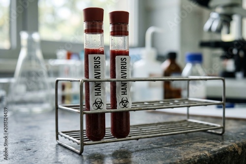 Foto test tubes with hantavirus labels in a laboratory setting
