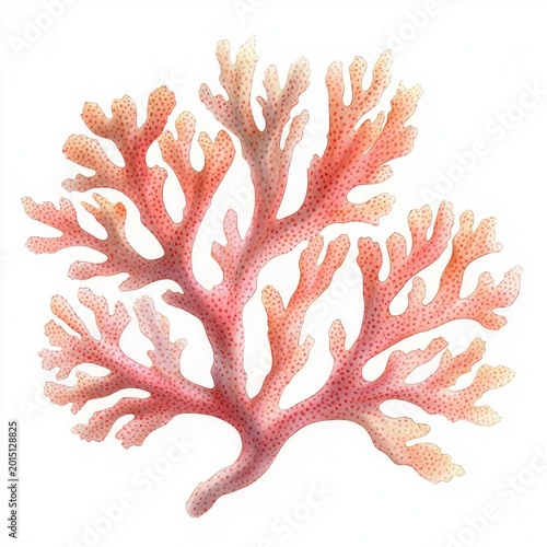 delicate pink branching coral fan isolated on white background, evoking tranquil and graceful marine beauty